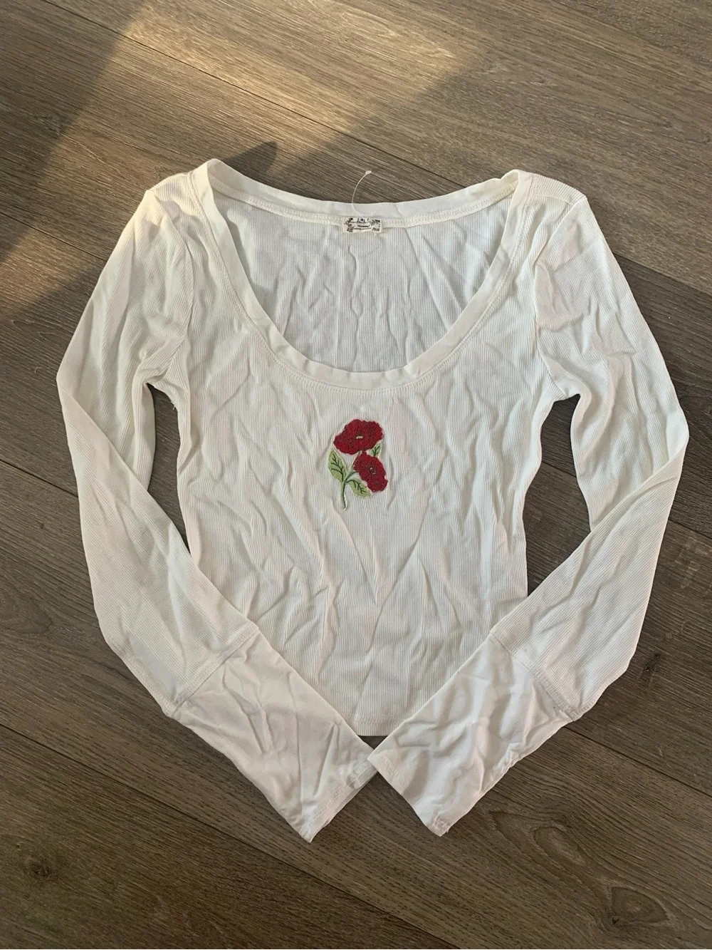 Free People Intimately At The Park Floral Embroidered Scoop Neck White Crop Tee